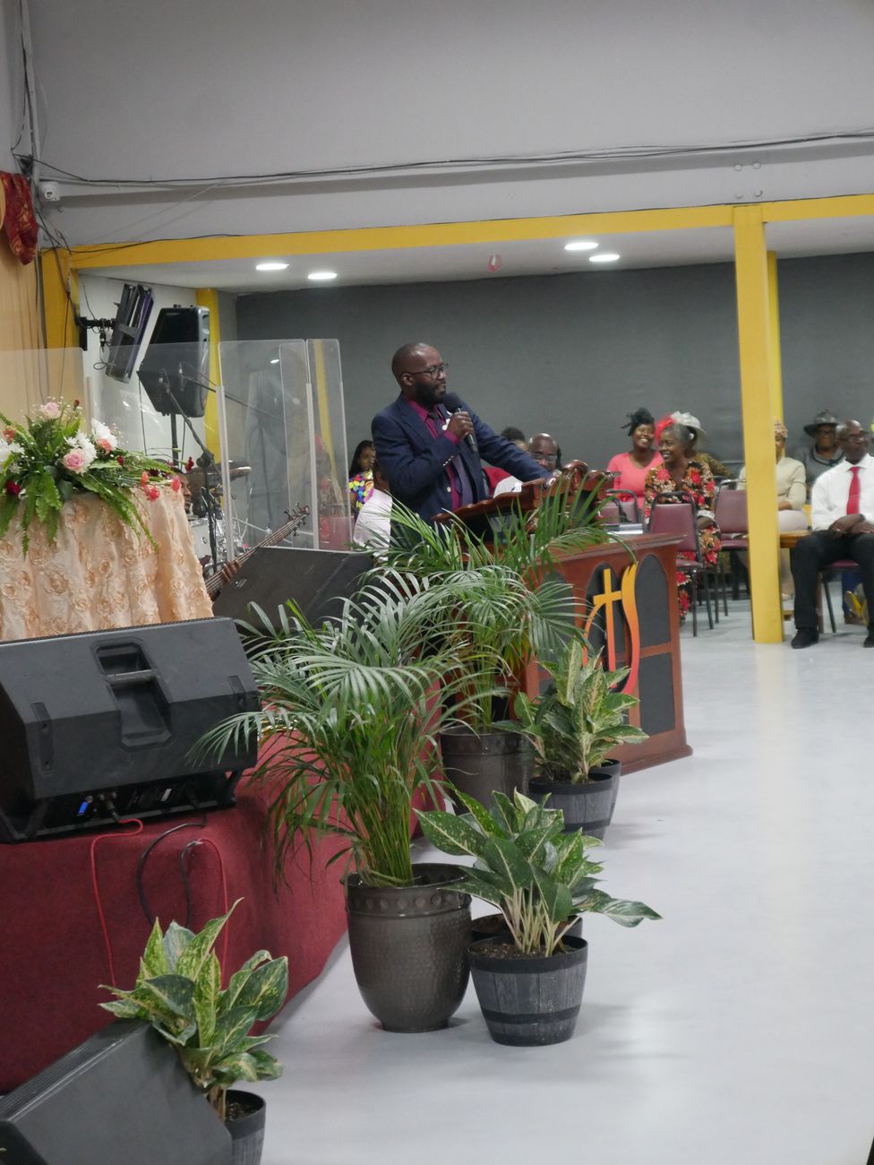 Church family gathered near the altar
